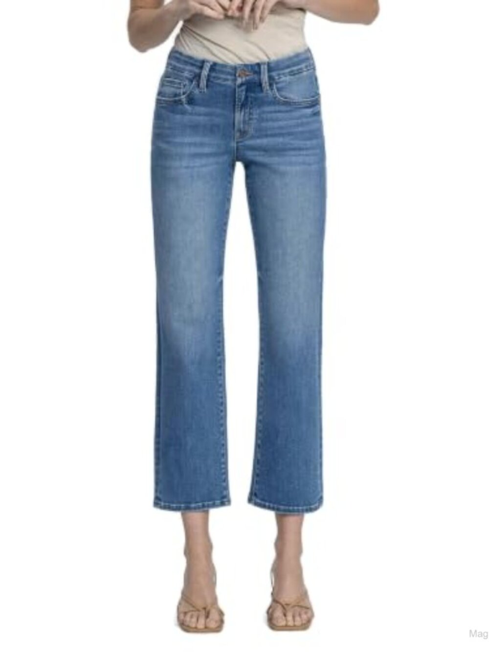 Mid Rise Straight Leg Ankle Jeans Comfort Stretch Denim Five Pocket